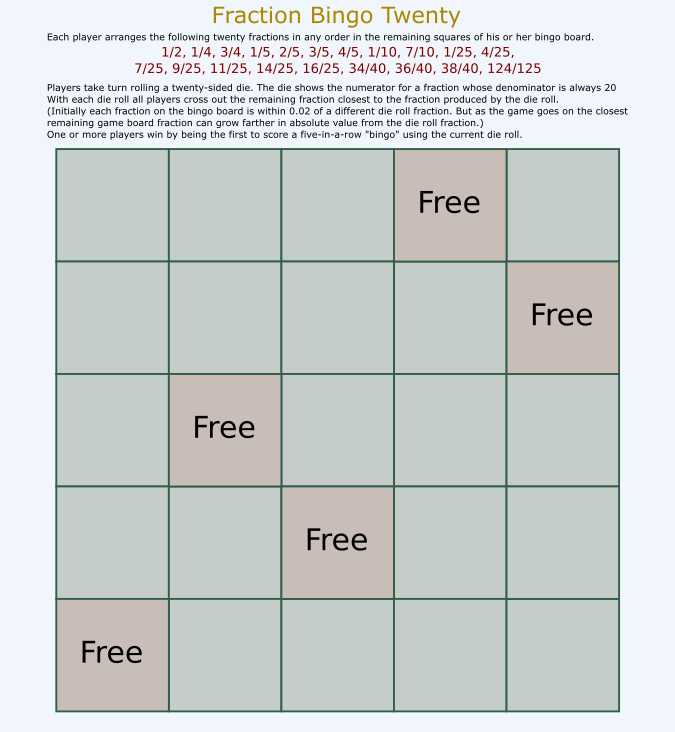 fraction bingo twenty game board