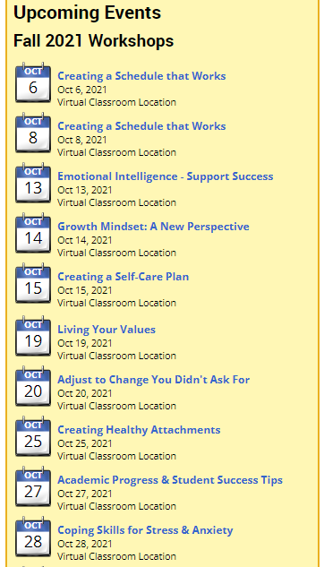 workshop schedule