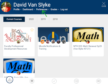 screen shot of Moodle