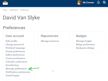 screen shot of Moodle